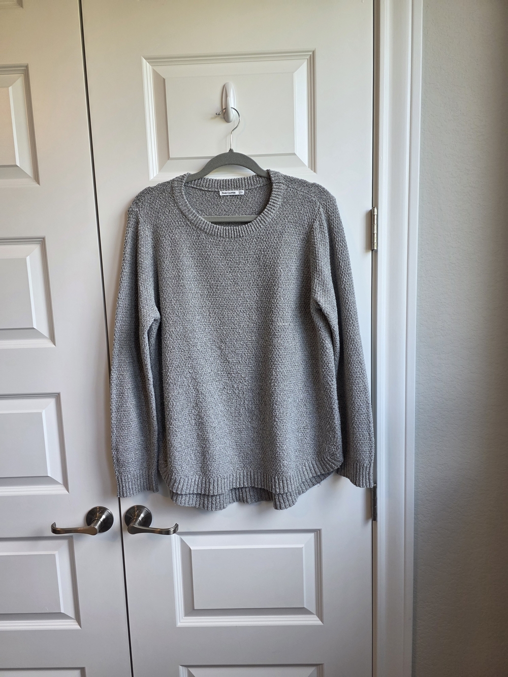 Pink Clover XXL Gray Marled Knit Crewneck Sweater High Low Hem